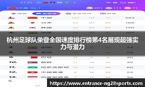 杭州足球队荣登全国速度排行榜第4名展现超强实力与潜力
